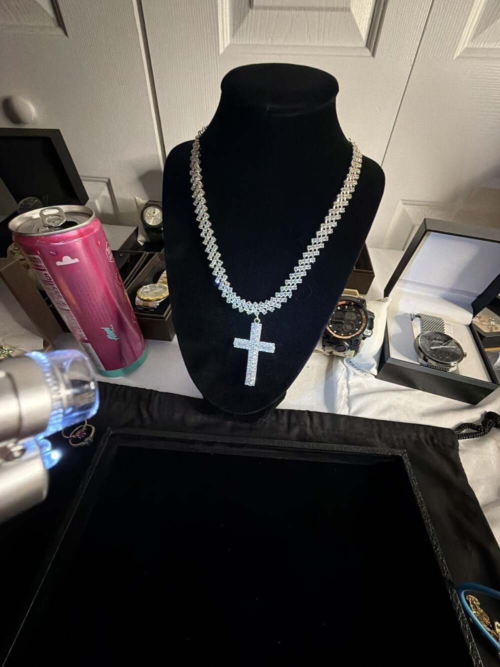 Iced Out VVS1 CZ Prong Set Cross Pendant Necklace